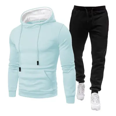 (light blue, S) Tracksuit Men Sets Winter Hoodies+pants Piece Set Mens Brand Joggers Sweatpants 