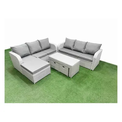 Fimous Outdoor Garden Furniture Sets Seater Wicker Rattan Furniture Sofa Sets with Oblong Coffee