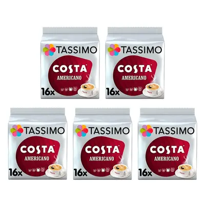 Tassimo Costa Americano Coffee Pods x16 (Pack of 5, Total Drinks)