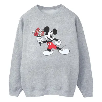 (L, Sports Grey) Disney Womens/Ladies Mickey Mouse Flower Sweatshirt