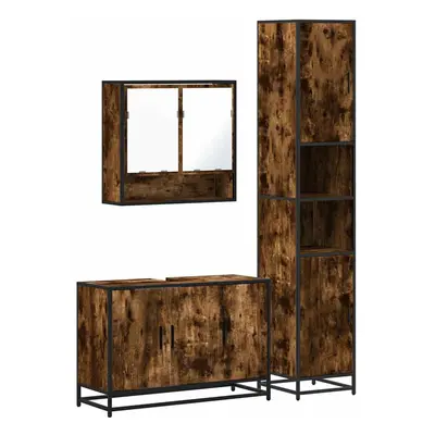 (smoked oak) vidaXL Piece Bathroom Furniture Set Smoked Oak Engineered Wood