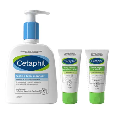 Cetaphil Sensitive Skin Daily Essentials Skincare Set, Gentle Skin Cleanser 236ml + Daily Defenc