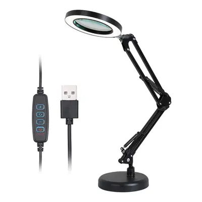 (black) Magnifying Glass Magnifier With Leds Desk Light Table Lamp 8x Magnification Levels Adjus