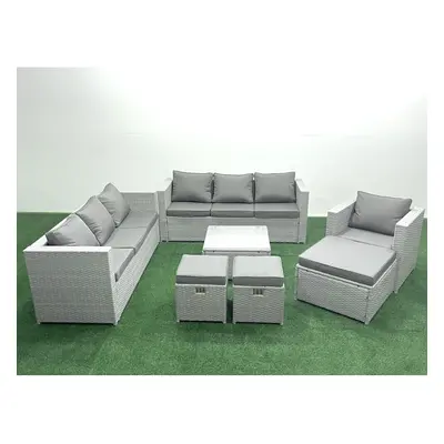 Fimous Wicker PE Rattan Sofa Garden Furniture Set with Armchair Square Coffee Table Footstools L