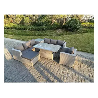 Fimous Rattan Garden Funiture Set Rising Lifting Table Sofa Dining Set