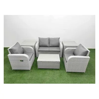 Fimous PE Wicker Rattan Garden Furniture Set Sofa Set Reclining Adjustable Chair Rectangular Cof