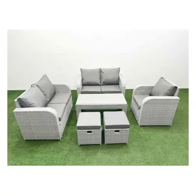 Fimous High Back Poly Rattan Garden Furniture Set with Reclining Chair Loveseat Sofa Indoor Outd