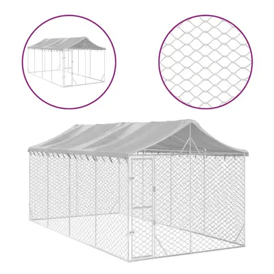 (3 x x 2.5 m) vidaXL Outdoor Dog Kennel Dog House with Roof Dog Cage Silver Galvanised Steel