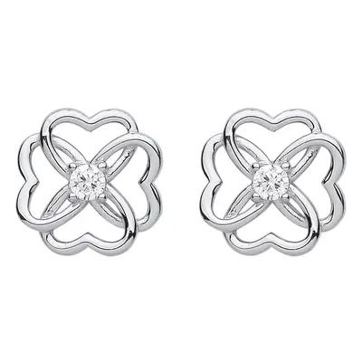 Jewelco London Ladies Rhodium Plated Sterling Silver CZ Love Heart Flower Knot Leaf Clover Stud 