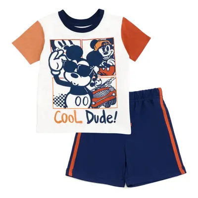 Disney Mickey Mouse Little Boys T-Shirt and Mesh Shorts Outfit Set White/Blue/Multicolor