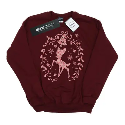 (L, Burgundy) Disney Mens Bambi Christmas Wreath Sweatshirt