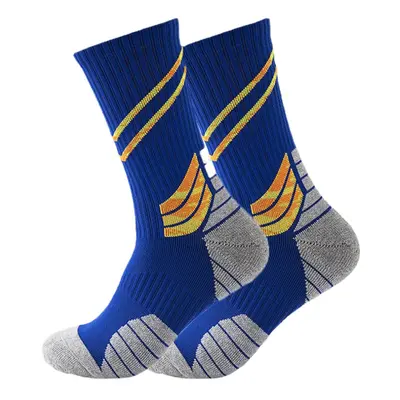 (Dark Blue) Men Cotton Slash Letter Pattern Sport Breathable Anti-slip Mid-length Tube Socks