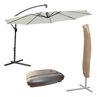 KCT 3.5m Large Cream Garden Cantilever Parasol with Protective Cover and Base