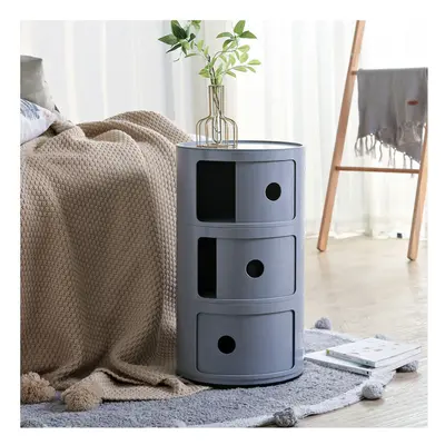 (Grey) Cylindrical Multi-Tiered Plastic Storage Drawer Unit