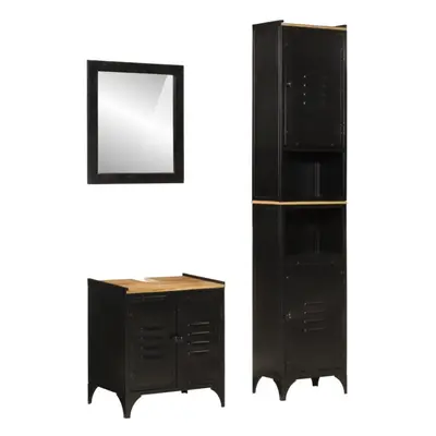 (black) vidaXL Bathroom Furniture Set Piece Sink Cabinet Iron and Solid Wood Mango