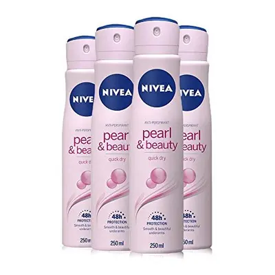 NIVEA Pearl & Beauty Anti-Perspirant Deodorant Pack of (4 x 250ml), 48hr Deodorant for Women, An