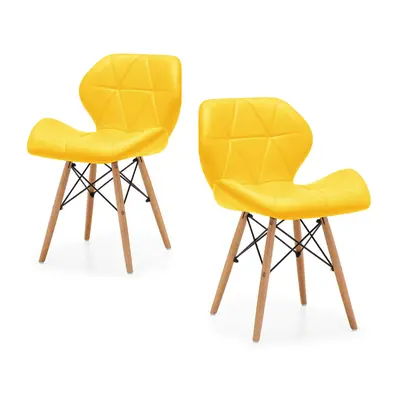 (Yellow) Eiffel Dining Chairs Wooden Legs Faux Leather Padded Chair