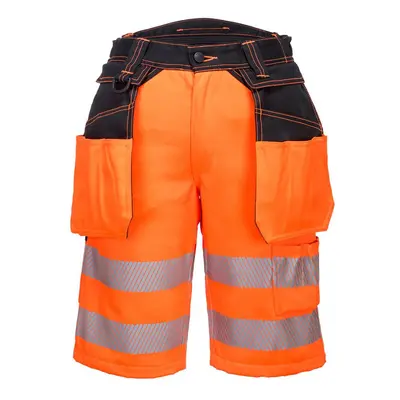 (41R, Orange/Black) Portwest Mens PW3 Hi-Vis Holster Pocket Shorts