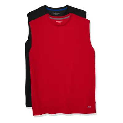 Men's Performance Tech Muscle Tank T-Shirt, Pack of 2, Black/Red, Medium