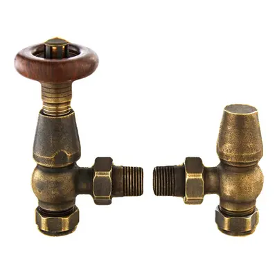 (Ant Brass) WarmeHaus Chelsea Traditional Thermostatic Angled Radiator Valves Central Heating To