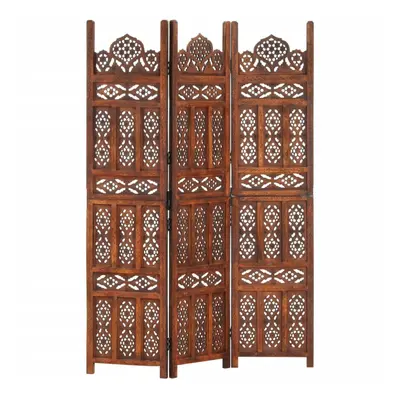 vidaXL Solid Mango Wood Hand carved 3-Panel Room Divider Brown 120cm Partition