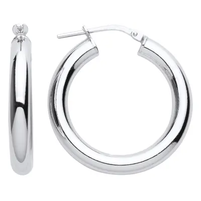 Jewelco London Ladies Rhodium Plated Sterling Silver Round Tube Donut Hoop Earrings 27mm 4mm - E