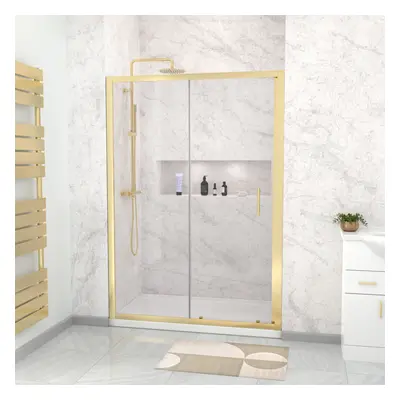 Nes Home 1200mm x 1850mm Shower Enclosure 6mm Glass Slider Door Brushed Brass