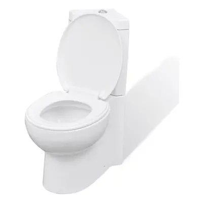 vidaXL WC Ceramic Bathroom Corner Toilet White Soft-close Seat Water Saving