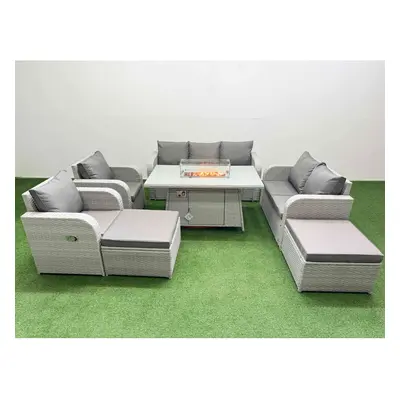 Fimous PE Rattan Garden Furniture Set Sofa Double Love Seat Seater Sofa Lounge Set Firepit Dinin