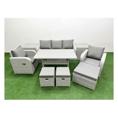 Fimous PE Rattan Garden Furniture Set Reclining Chair Sofa Lounge Sofa Set Rectangular Dining Ta