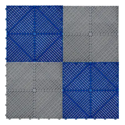 (Vented Garage Floor Tiles Grey (x90), Blue (x30) with Edges (x46)) Vented Interlocking Floor Ti