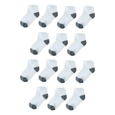 Unisex Kids' Cotton Ankle Socks, Pairs, White/Grey Heather, Small