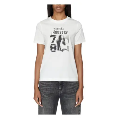 (White, L) Diesel T-Reg-E6 Womens T Shirts Crew Neck Short Sleeve Tee