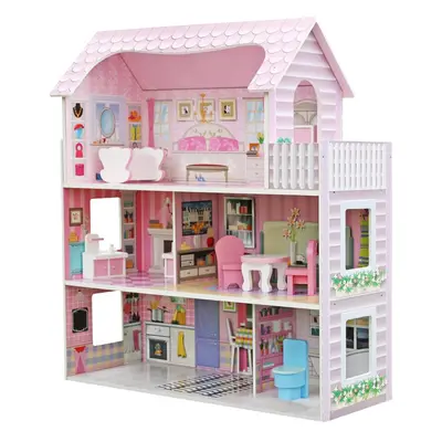 Oypla Childrens Kids Wooden Dolls House Playset with 9pcs Furniture and Accessories