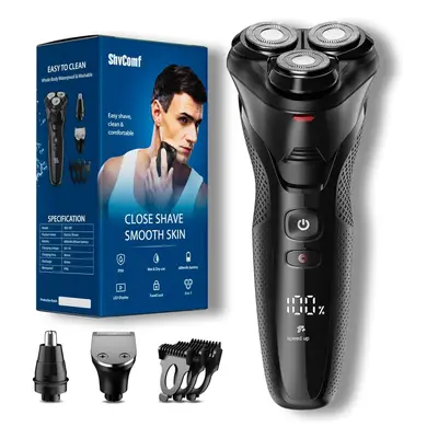 (Deep Black) Men's electric shaver, electric shaver, waterproof wet and dry cordless rechargeabl