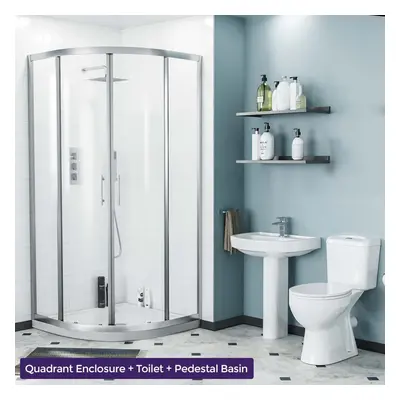 Toilet Pedestal Sink Quadrant Shower Enclosure 3-Piece Bathroom Suite | Illinois