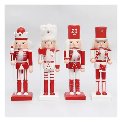 25cm Red & White Wooden Nutcrackers - 4pcs Set - Christmas Home Decoration