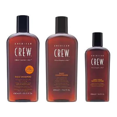 American Crew Daily Moisturizing Shampoo 450ml, Conditioner 450ml and Light Hold Texture Lotion 