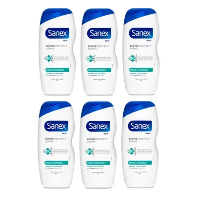 6x Sanex BiomeProtect Moisturising Shower Gel 225ml, normal to dry skin