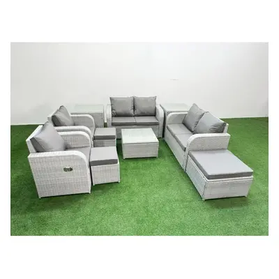 Fimous Seater Outdoor Reclining Chair Love Sofa Set Rattan Garden Furniture Set with Square Coff