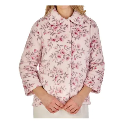 (Pink, Large - UK 16/18) Slenderella Ladies Floral Flannel Fleece Button Front Bed Jacket