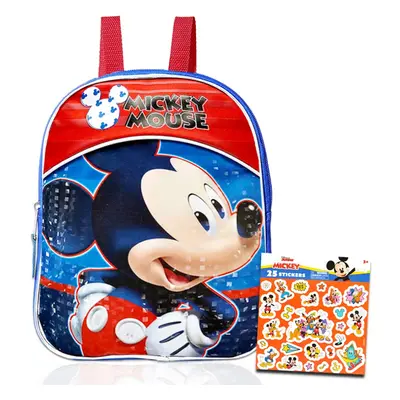 Mickey Mouse Backpack Set - Bundle of an 11"" Mini Mickey Backpack and Stickers | Disney School 