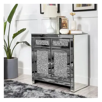 Silver Mirrored Diamond Crush + Chest of Drawers