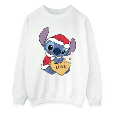 (S, White) Disney Womens/Ladies Lilo And Stitch Christmas Love Biscuit Sweatshirt