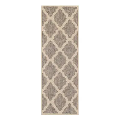 (Trellis - Grey, x cm : Runner) Non Slip Outdoor/Indoor Flatweave Rugs Patio garden Small Extra 