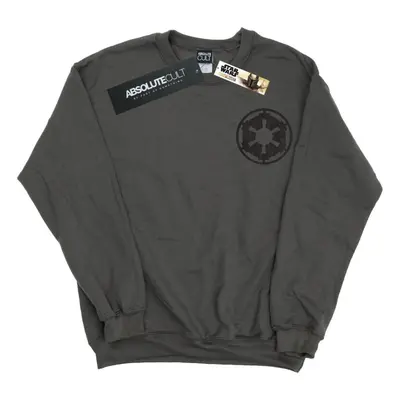 (S, Charcoal) Star Wars Mens The Mandalorian Galactic Empire Insignia Breast Print Sweatshirt