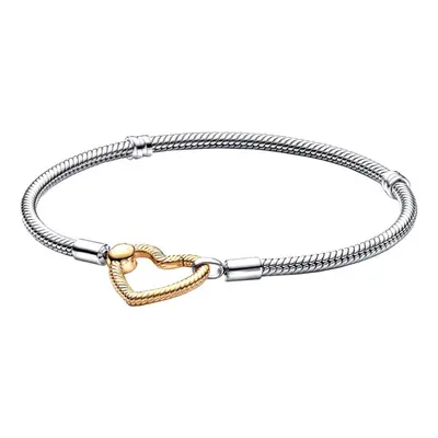 (Hot Stamping, 19cm) Moments Sterling Silver Heart Closure Snake Chain Bracelet for Girl Women B