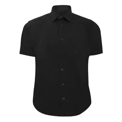 (19.5, Black) Russell Collection Mens Short Sleeve Easy Care Fitted Shirt