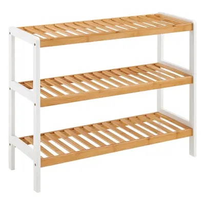 (NATURAL/WHITE, TIER) 2/3 Tier Bamboo Shoe Rack - Contemporary Shoe Organizer with Ample Storage