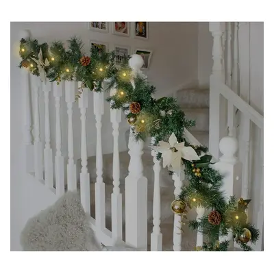 2.7m Gold Christmas Garland Festive LED Light Realistic Pine Battery